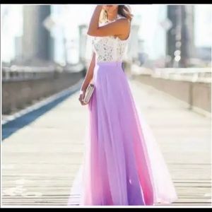 Purple A-line dress with Lace Top